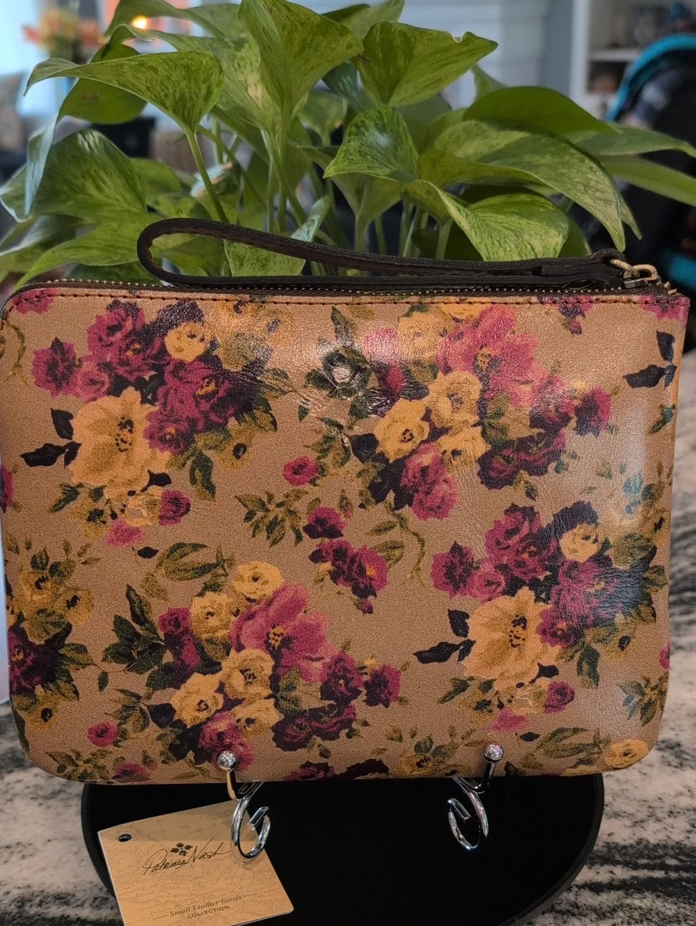 Patricia Nash Cassini Antique Rose Floral Italian Leather Wristlet